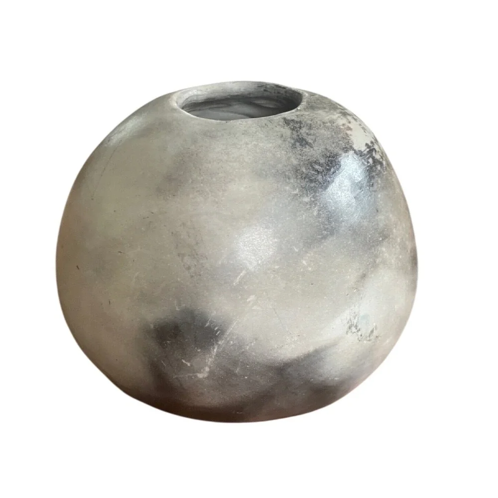 Handmade Smoke Fired Seed Pot Ceramic Vase Grey Marbled Southwestern Decor 3.5in